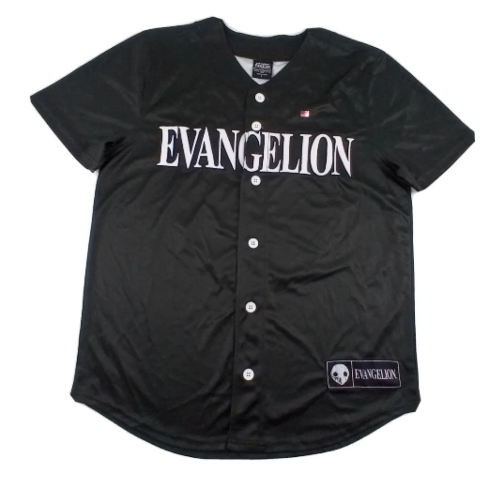 Atsuko Evangelion Sachiel Mens Large L Baseball Jersey Black White Button Anime